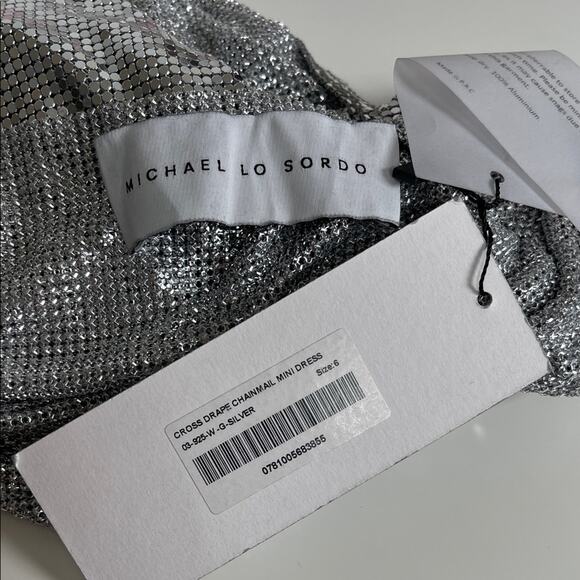MICHAEL LO SORDO Cross Drape Chain Mail Mini Dress in Silver Size 6 - Picture 12 of 12